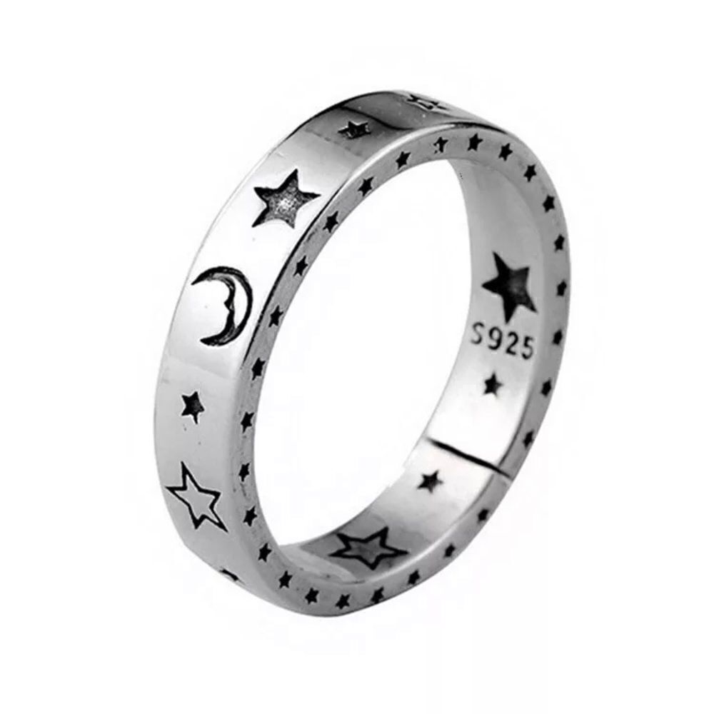 Open Moon, Emoji, Lightning, and Stars Silver Plated Band Ring